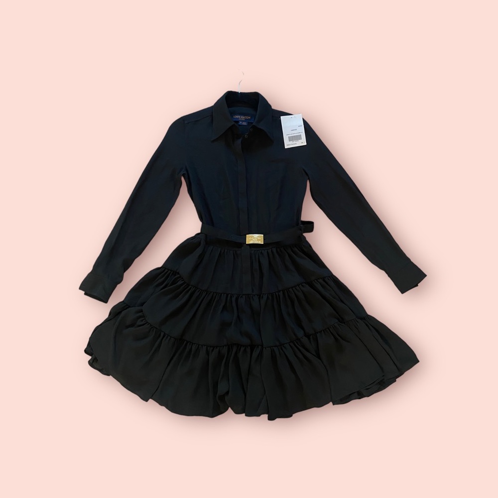 Louis Vuitton dress with gold LV engraved belt